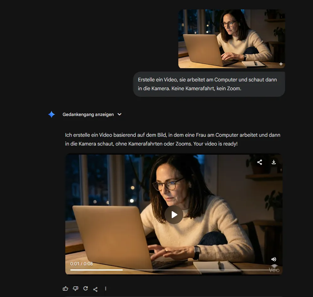 Prozess der Videoerstellung aus einem Bild in Gemini