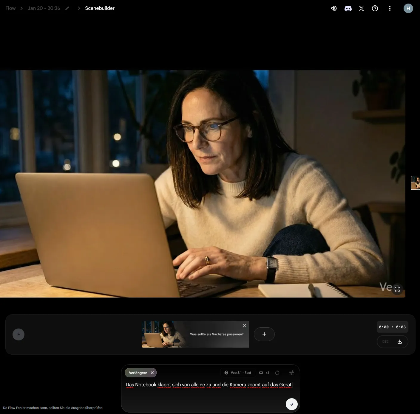 Oberfläche von Google Flow