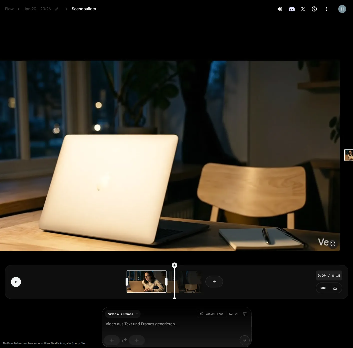 Erweiterungsprozess des Videos in Google Flow
